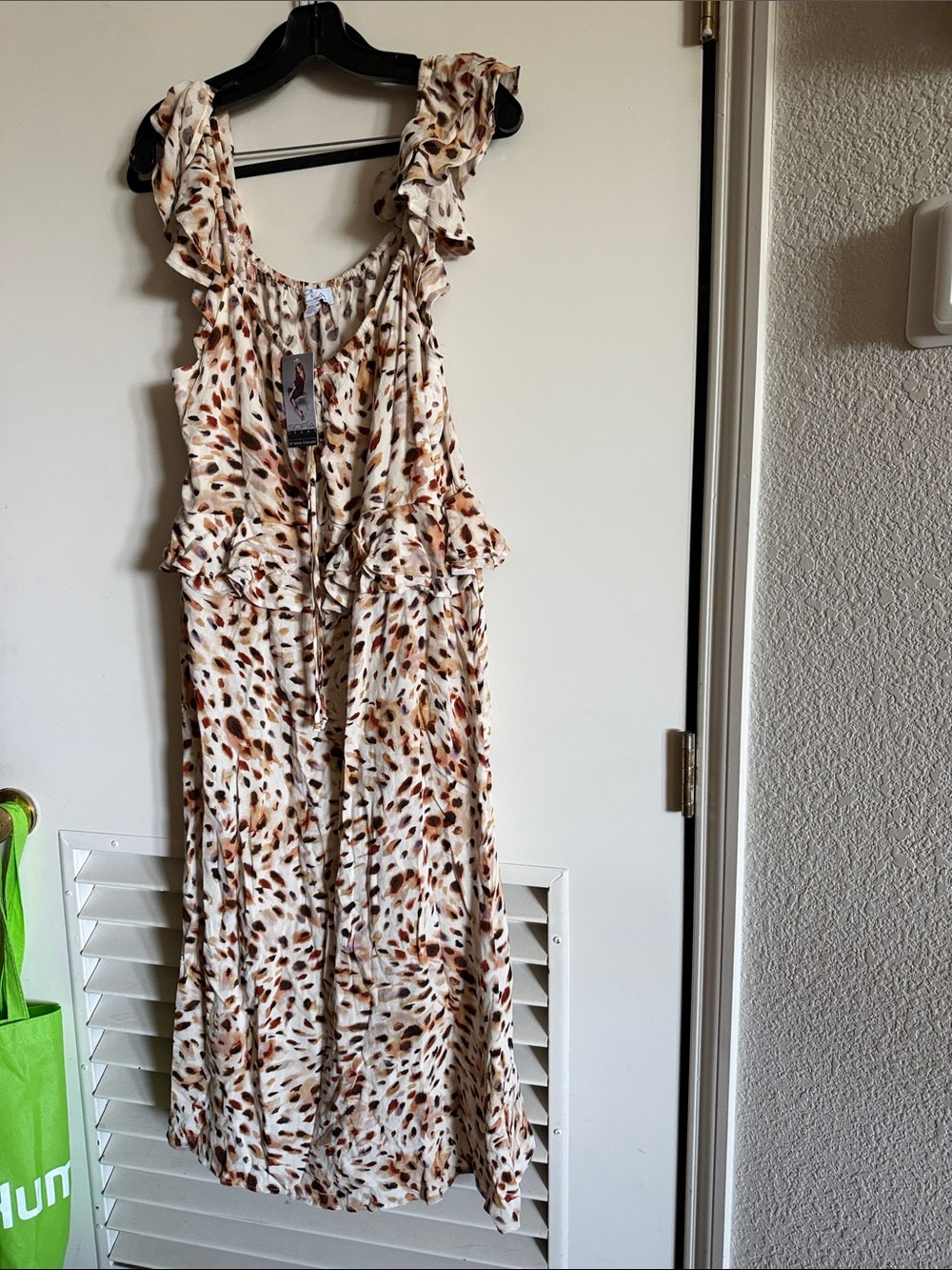 Women’s Cream Ruffled Sleeveless Dress with Brown Spot Print